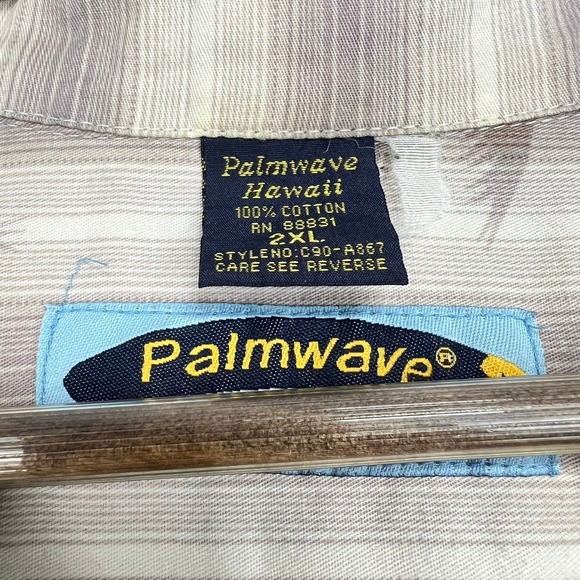 Vintage Palmwave Hawaii 2XL Mens Striped Palm Tree Print Button Up Camp Shirt - Picture 4 of 7